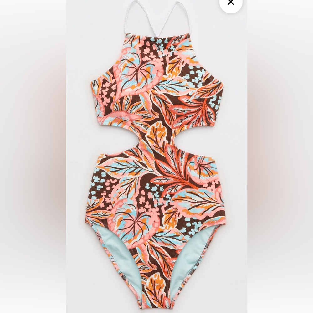 Aerie Buzzed Terry Halter Cutout One Piece Swimsuit